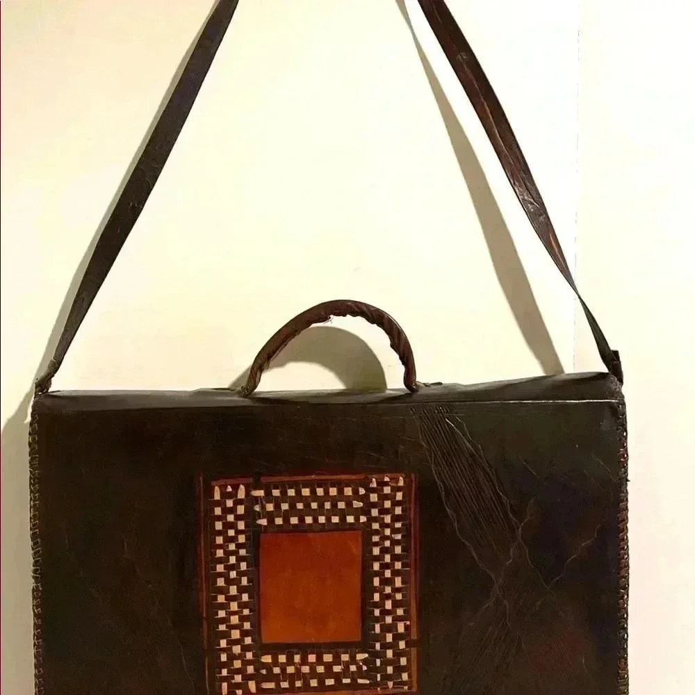 Handmade unsex brown leather briefcase bag